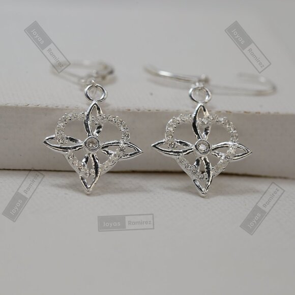 Mystic Knot & Heart Earrings in .925 Sterling Silver • Symbolic Feminine Design. - Picture 2 of 6